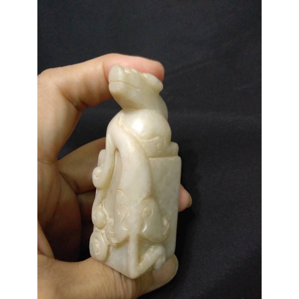 中国 玉石和田白玉彫刻 神獣刻 玉珮 玉牌 C R1224