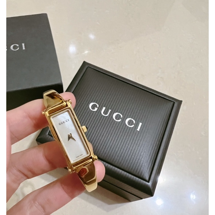 GUCCI 正品 金色優雅腕錶 貝殼 1500L 長方形 長型 手環錶 Vintage 女錶 古董錶 秀氣 日本 手錶