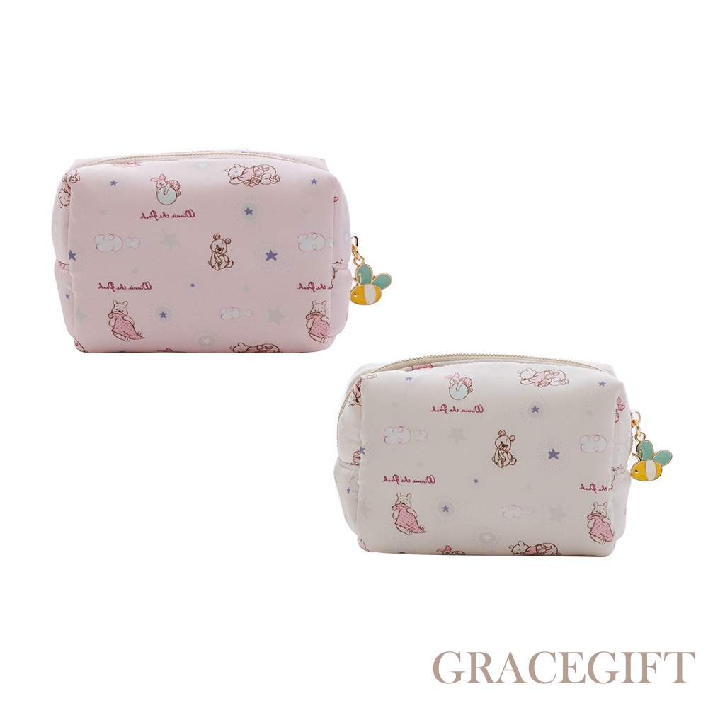 [Grace Gift] 迪士尼小熊維尼款插畫珠光收納化妝萬用包