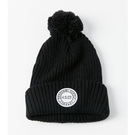 Herschel Sepp Beanie 黑色 全黑 白標 時尚 男女 簡約 冬天 針織 帽子 毛球 毛帽 現貨