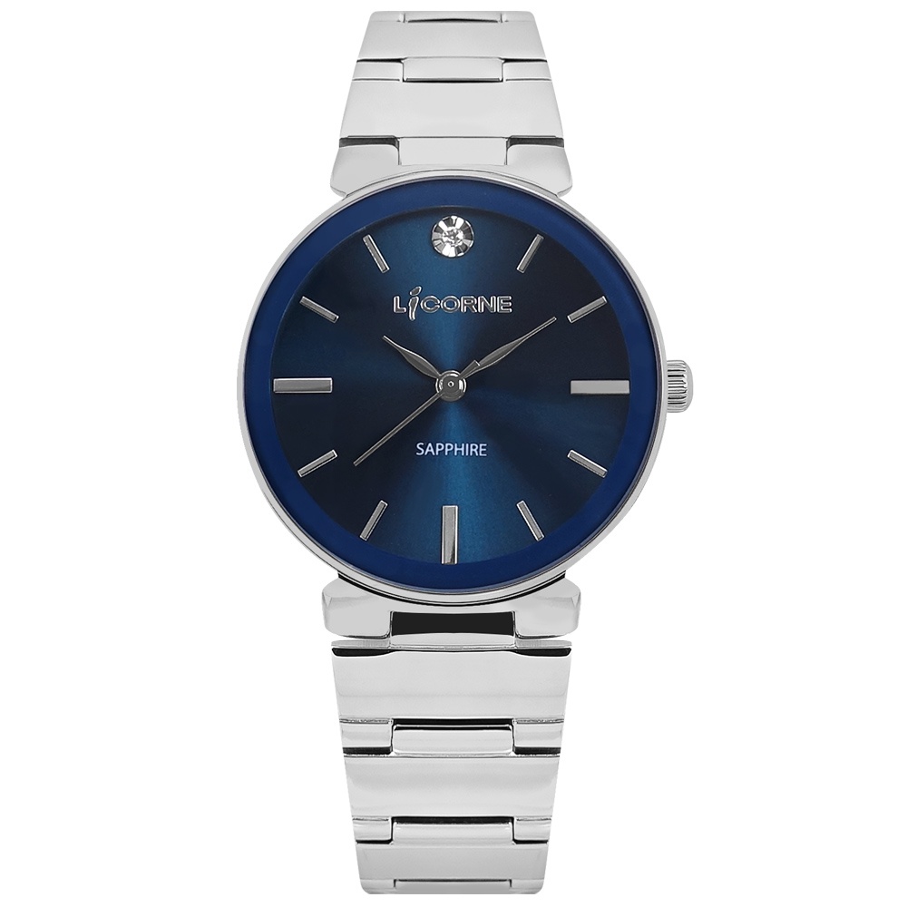 LICORNE 力抗 / 簡約優雅 藍寶石水晶玻璃 閃耀晶鑽 不鏽鋼手錶 藍色 / LT157LWNI / 32mm