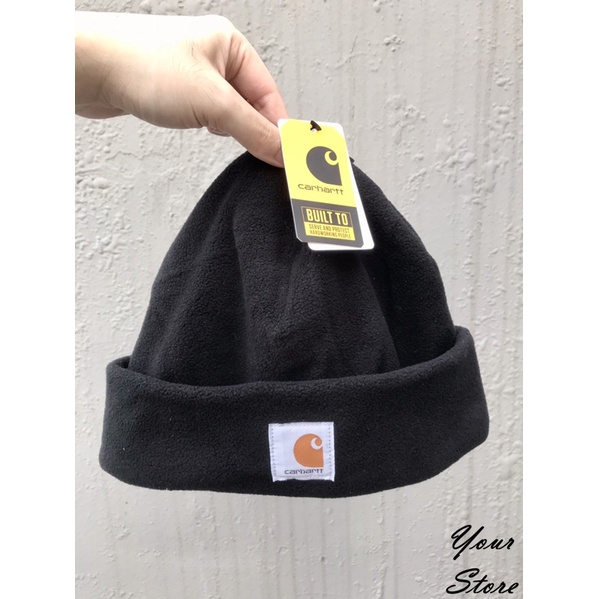 【Your Store】美牌 Carhartt 經典款 Fleece 縫標Logo 反折款 毛帽 黑色