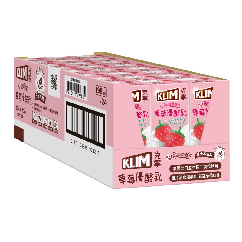 克寧國小生草莓優酪乳TP [箱購]198ml毫升 x 24BOTTLE瓶 【家樂福】