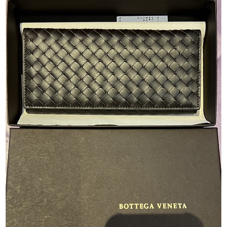 全新品【BOTTEGA VENETA】經典編織小羊皮折疊手拿長夾(咖啡色）