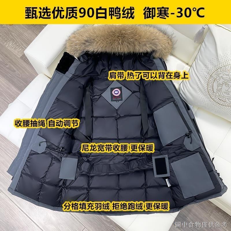 (加厚毛領工裝外套)（棉衣高級感百搭棉襖）大鵝羽絨服狼毛領情侶加拿大遠征加厚工裝男女中長款派克大衣外套