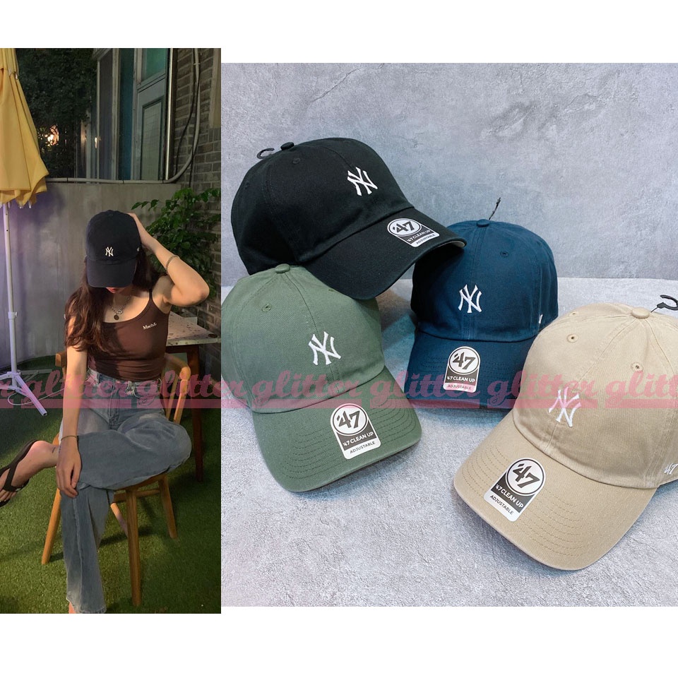 glitter。47Brand MLB 小logo NY 洋基 老帽 棒球帽 小NY 奶茶色 紐約 yankees