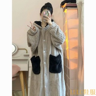 【LULU服飾專區】珊瑚絨睡袍女鼕季甜美加厚新款長款睡裙法蘭絨睡衣女可外穿傢居服