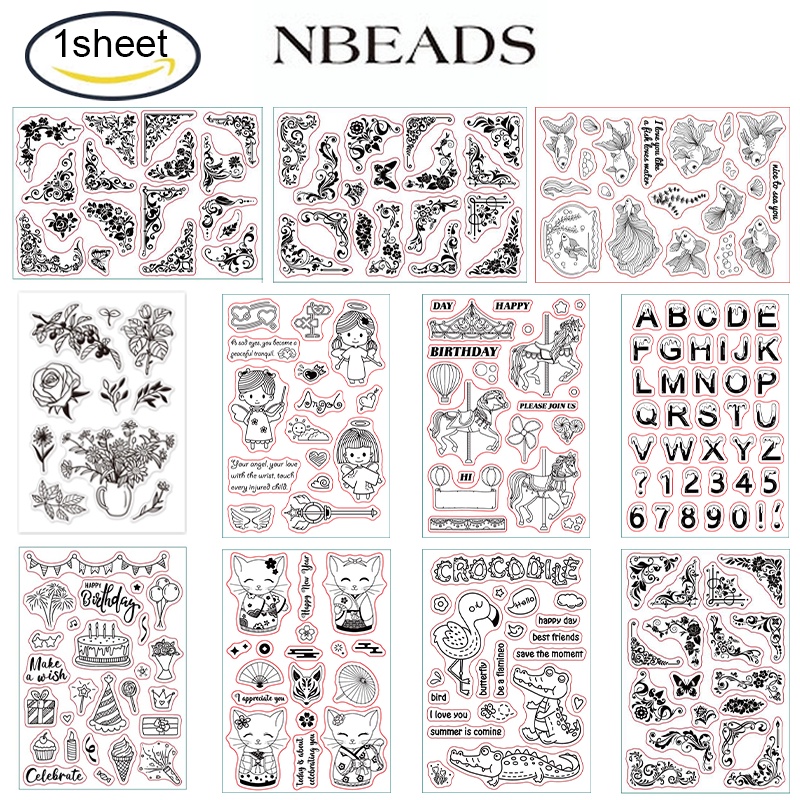 Nbeads 金魚透明郵票透明矽膠郵票水生植物魚缸用於卡片製作裝飾和 DIY 剪貼簿