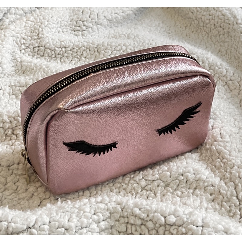 NEW LOOK 英國品牌 玫瑰金 化妝包 收納包 手拿包 大容量包包 Ladies Pink Lashes Bag