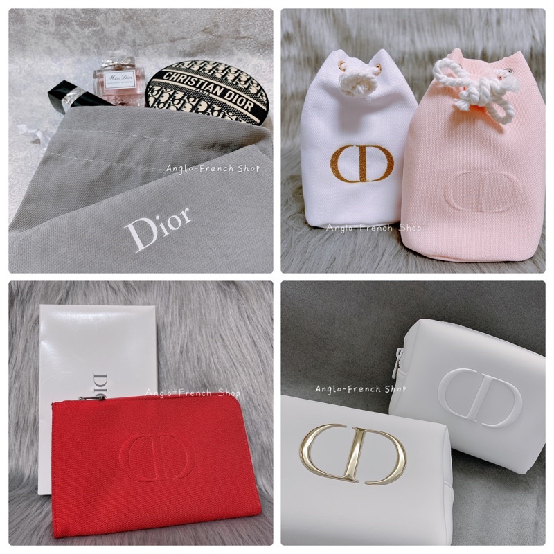 Dior 迪奧 灰色簡約束口袋/防水化妝包/CD logo太空綿化妝包/隨身小袋 周邊商品