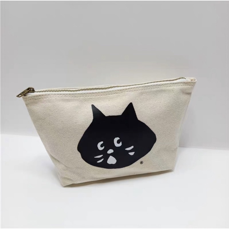 兔子雜貨(現貨)Ne-net日本可愛厚實帆布驚訝貓雜物收納包化妝包手拿包