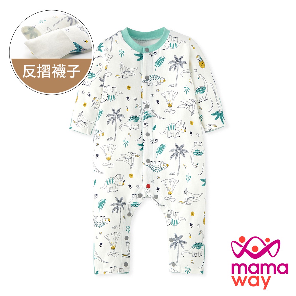 【Mamaway媽媽餵】新生兒長袖連身衣-線條恐龍