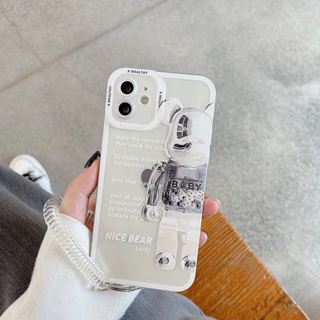 瞳影手機殼15手機殼11新款iPhone12透明pro潮牌x機械暴力熊帶掛繩網紅xsmax鏡頭全包超薄手機殼-Dinuo