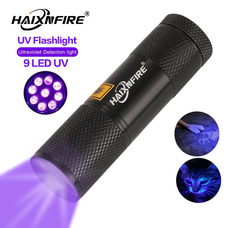 HaixnFire 9 LED UV手電筒 紫外線燈 395nm 貓狗寵物尿液錢礦石蠍子檢測器手電筒