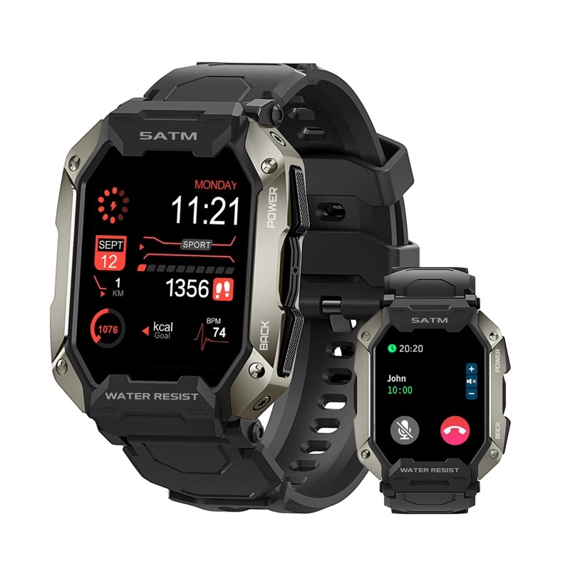 AMAZTIM 智慧型手錶 100 公尺防水堅固軍用級藍牙通話,適用於Android 和 ios,心率/血壓手錶
