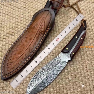 【臺灣熱銷】戶外刀具大馬士革鍛打羽毛紋鋼高硬度一體收藏送禮水果刀茶刀