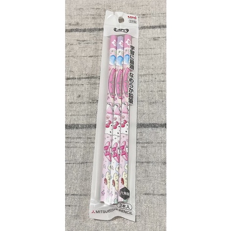 日本製 uni 三菱鉛筆 三麗鷗販售 凱蒂貓 美樂蒂 雙子星 布丁狗 鉛筆 三入一組 六角筆 2B鉛筆 三菱鉛筆