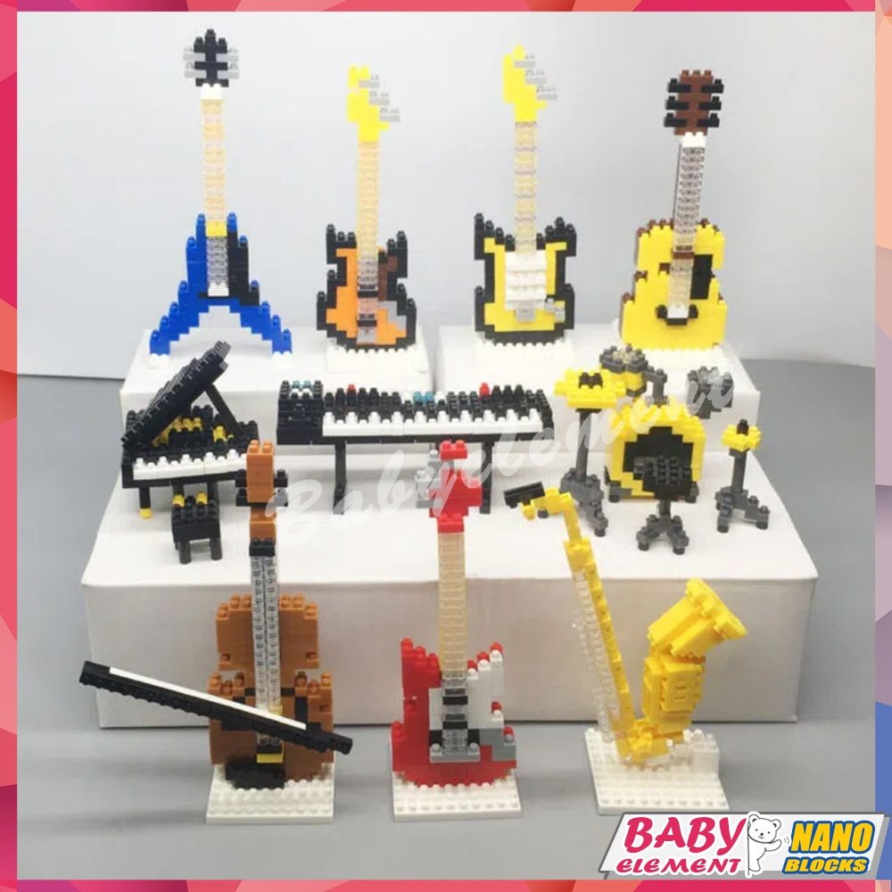 納米積木 兼容樂器積木 電貝司小提琴 電子琴 創意教育模型DIY玩具禮品