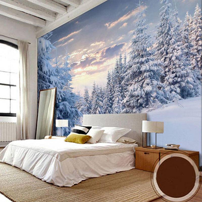 定制壁紙貼畫壁畫雪山風景圖案白森林3d家居牆飾客廳
