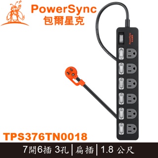 【3CTOWN】含稅 PowerSync 群加 7開6插 防雷擊抗搖擺延長線 1.8M 黑色 TPS376TN0018​