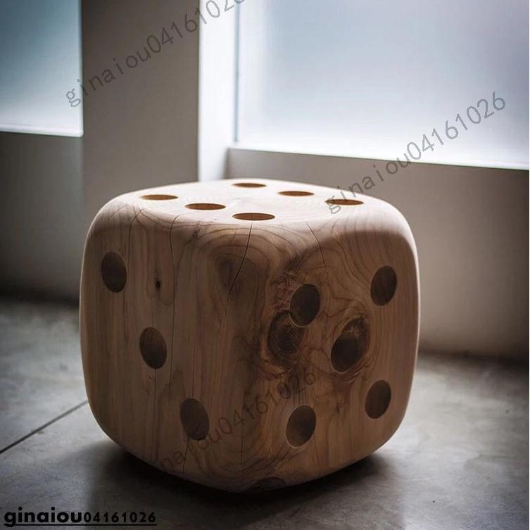 限时免運 創意實木原木方形凳子個性客廳擺件木樁酒店陳列裝飾骰子色子椅子