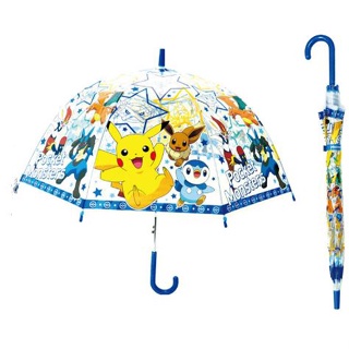 【現貨-日本J'S PLANNING】寶可夢透明雨傘 兒童自動傘 兒童長傘 雨傘 傘面55 cm 兒童雨具（藍色）