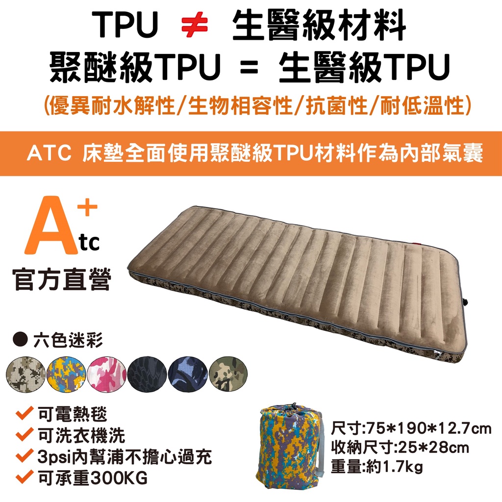 【現貨-官方直營】ATC攜帶式可組合可水洗TPU充氣床墊/露營床墊/睡墊/客用加床/TPU床墊/飯店加床-迷彩六色