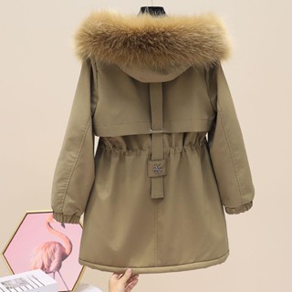 【🍒櫻桃大尺碼】M-4XL 大尺碼模擬毛派克服新款女中長款加絨加厚連帽收腰工裝棉衣棉服外套