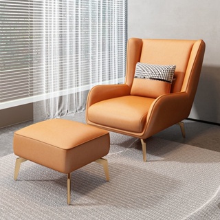現代極簡休閒椅簡約客廳真皮單人沙發輕奢懶人陽台設計師家用沙發