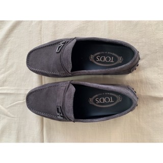 二手TOD’S金屬設計男士麂皮灰咖色豆豆鞋5A（25cm)