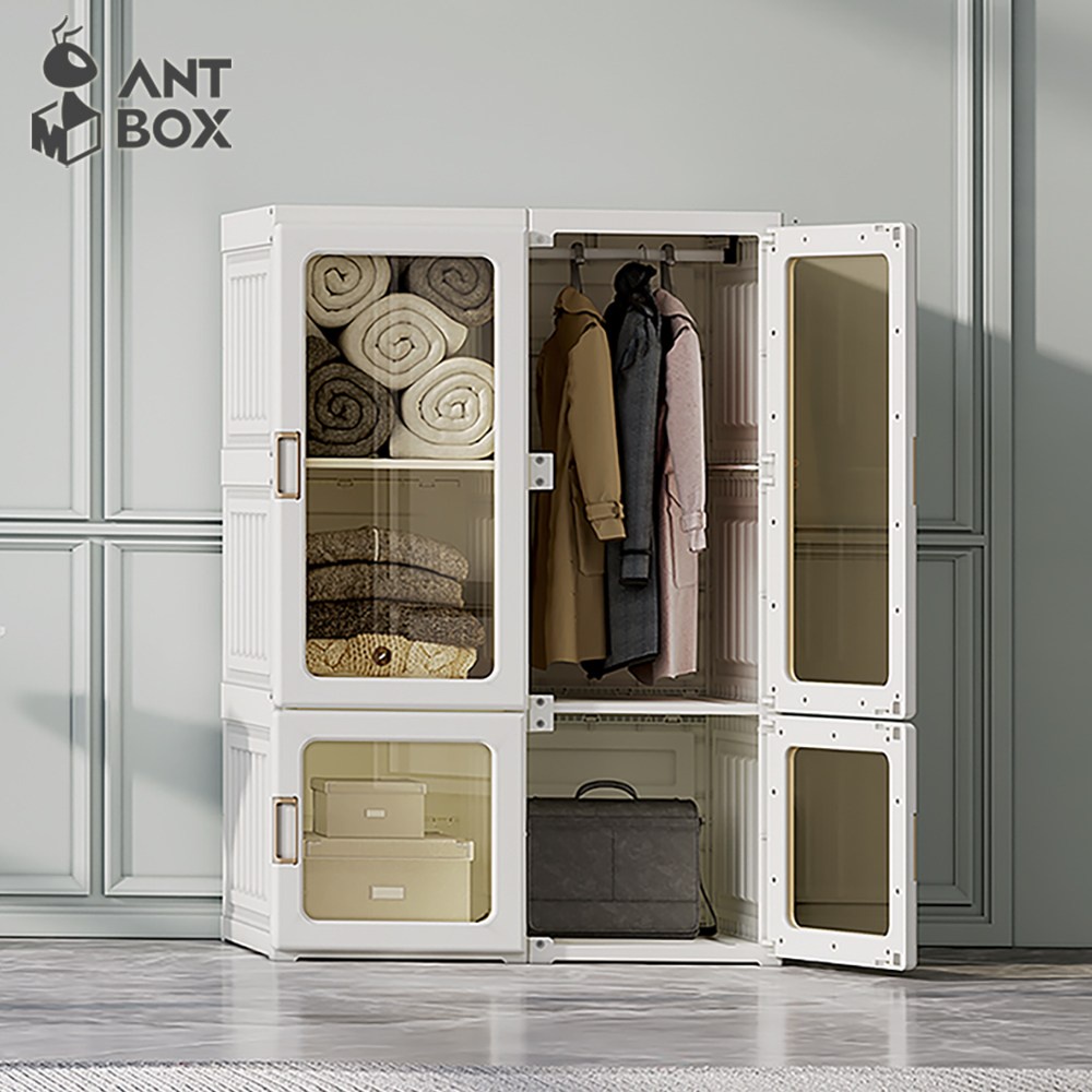 【ANTBOX 螞蟻盒子】免安裝折疊式衣櫃6格1桿(茶色款)