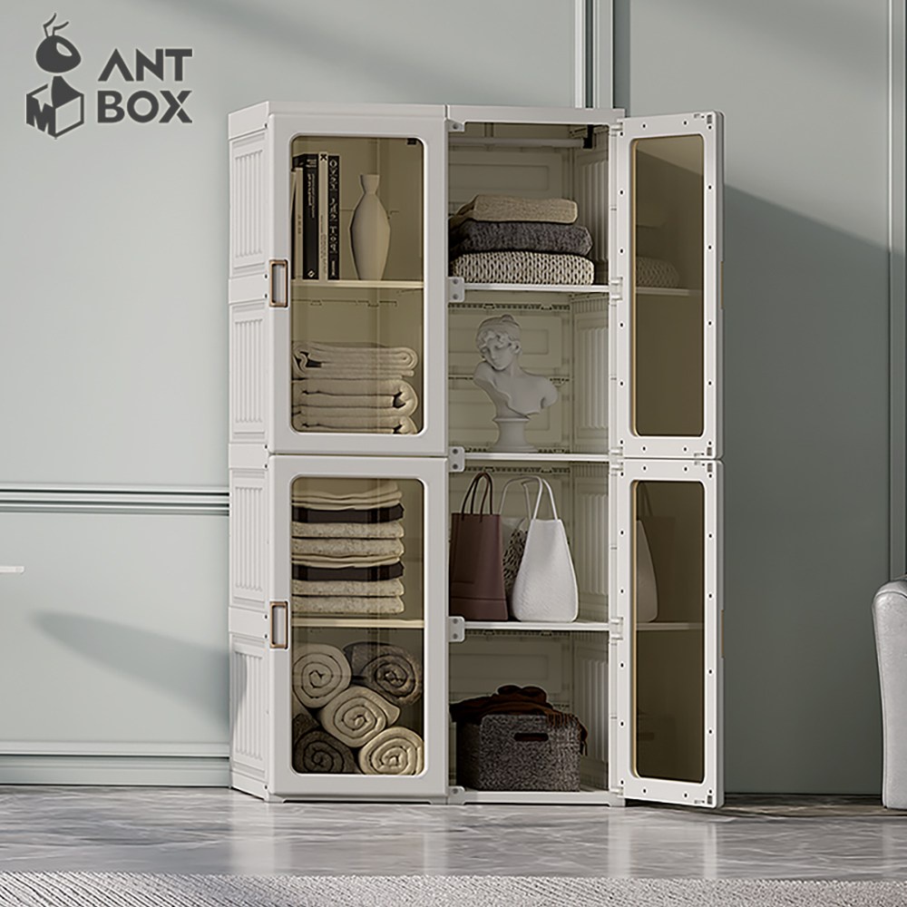 【ANTBOX 螞蟻盒子】免安裝折疊式衣櫃8格(茶色款)