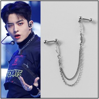 🔺現貨🔺 韓國耳環 ASMAMA VICTON 鄭秀彬 同款葉片長鏈條耳環 雙耳洞耳環 正韓耳環 韓式耳環 耳夾式耳環