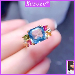 Kuroze 18K金 託帕石藍寶石戒指方形藍水晶戒指