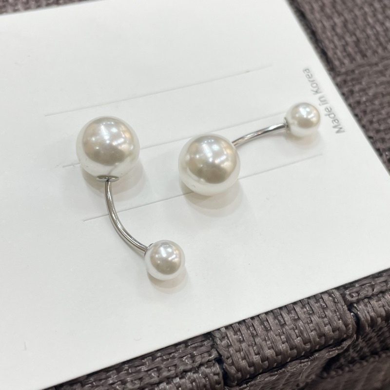 HK韓國飾品-珍珠 piercing 醫療鋼針 鎖式耳環 單隻販售