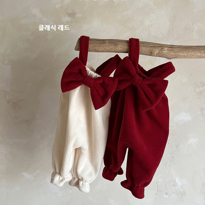 0-3 歲冬季寶寶連身衣女嬰新年服紅色大領結天鵝絨保暖嬰兒衣服