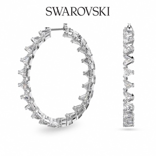 SWAROVSKI 施華洛世奇 MILLENIA 白金色三角形大圈穿孔耳環