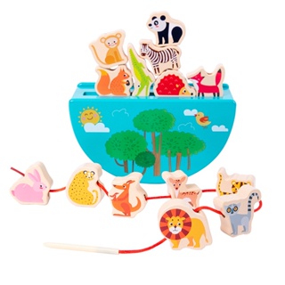 木製森林動物蹺蹺板 積木迭迭樂 寶寶平衡木積木 益智玩具