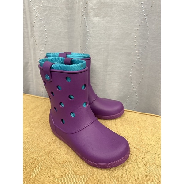 全新！Crocs 洞洞 雨靴 雨鞋 紫色撞色款 US9