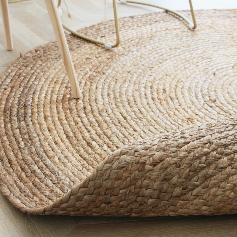 地毯 黃麻地毯  地墊 支持訂製  塞尚天然手工草編圓形黃麻地毯環保北歐客廳茶幾書房臥室地墊定制