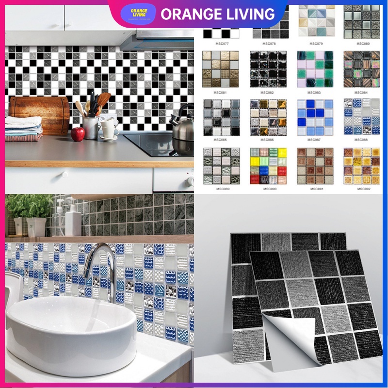 【Orange Living】DIY瓷磚牆貼3D馬賽克水晶玻璃仿瓷磚貼紙廚房浴室防水防油粘合劑牆磚貼紙