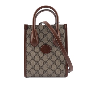 GUCCI Interlocking G 迷你手提/斜背托特包(棕色) 671623 92TCG 8563