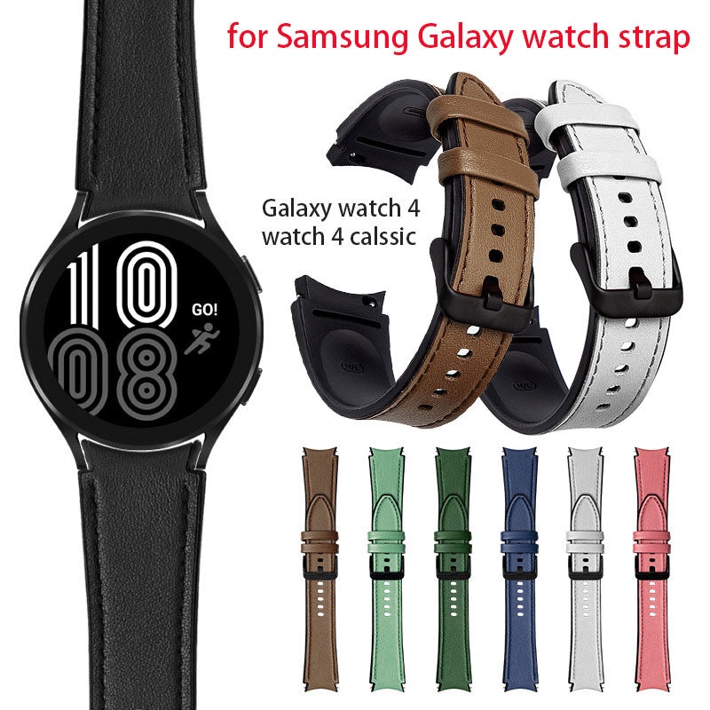 適用於三星 galaxy watch 4 的皮革錶帶 5 44 毫米 40 毫米皮革矽膠錶帶適用於三星手錶 4 Cals