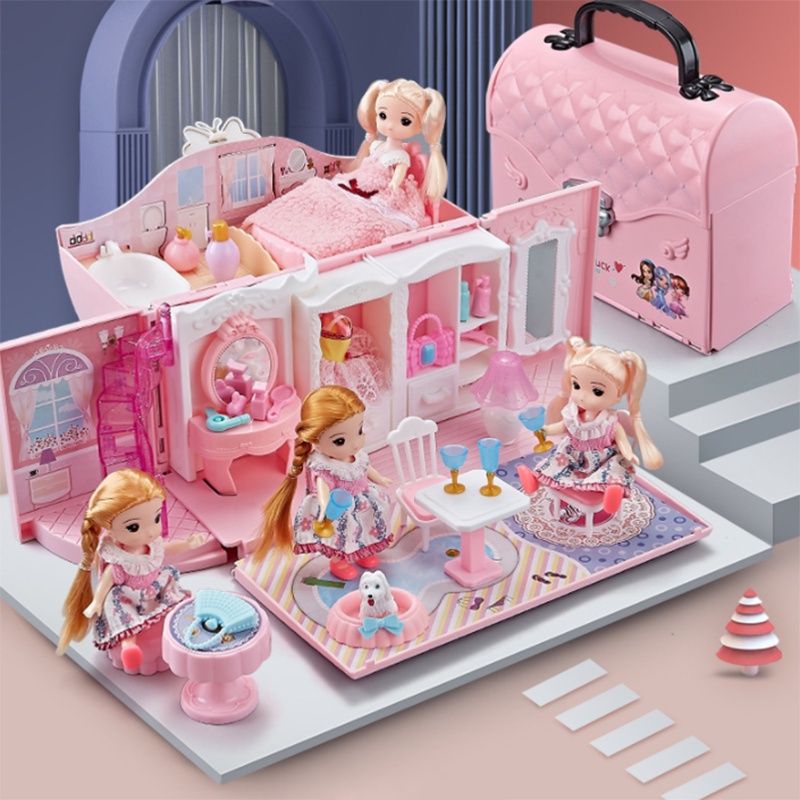 台灣現貨🎈夢幻手提包娃娃屋 公主城堡 公主玩具 娃娃屋 夢幻城堡 女孩玩具 扮家家酒 女孩禮物 娃娃屋玩具 家家酒玩具