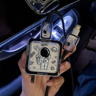 揹包宇航員防斷保護套適用於華為 Nova 7 可愛卡通充電保護套 USB 數據線保護套軟 40W 快速充電器繞線器咬合保