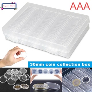 30mm Clear Round Plastic Coin Capsule Box Holder 100pcs Coin