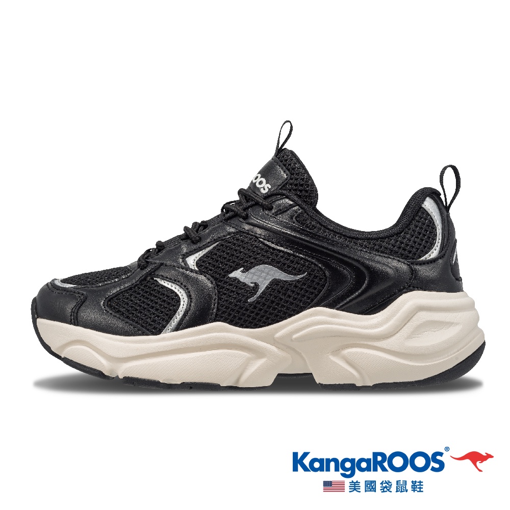 【KangaROOS 美國袋鼠鞋】女 SWING 3 奶霜老爹鞋(黑- KW31780)