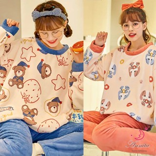 HaRu Star 秋冬保暖發熱居家服 珊瑚絨法蘭絨兩入組睡衣(長袖睡衣/女睡衣居家服/兩件式睡衣/保暖睡衣)