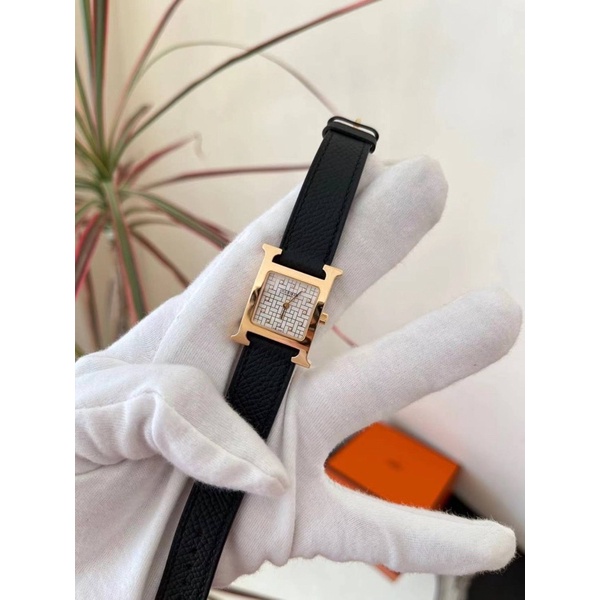 愛馬仕🐴黑金H女錶 錶盤鑲嵌12顆鑽石💎 正品代購歐洲代購