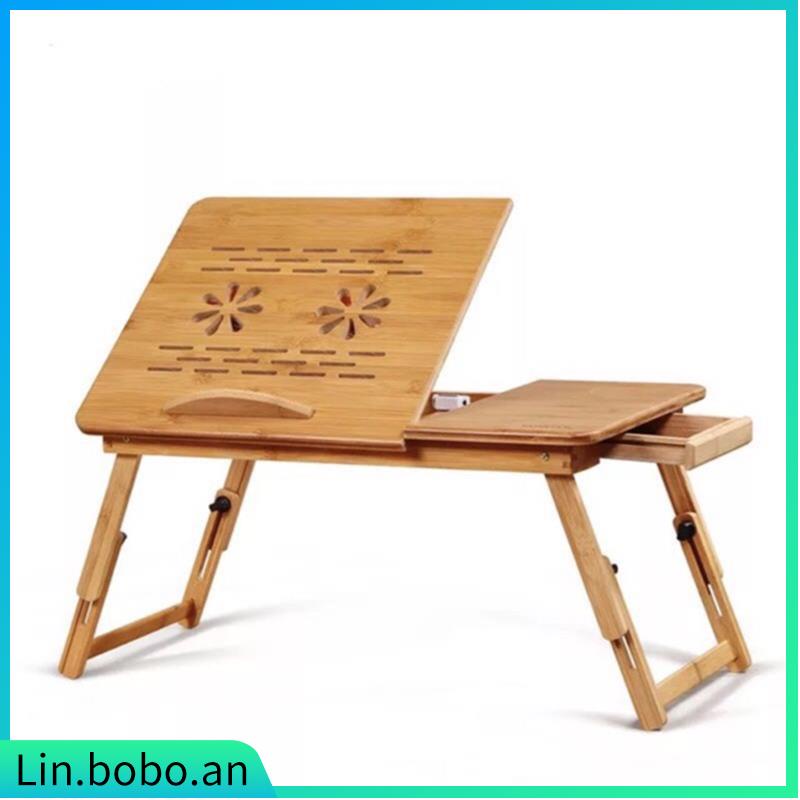 Portable WIth Fan Bamboo Laptop Desk Table Stand Adjustable